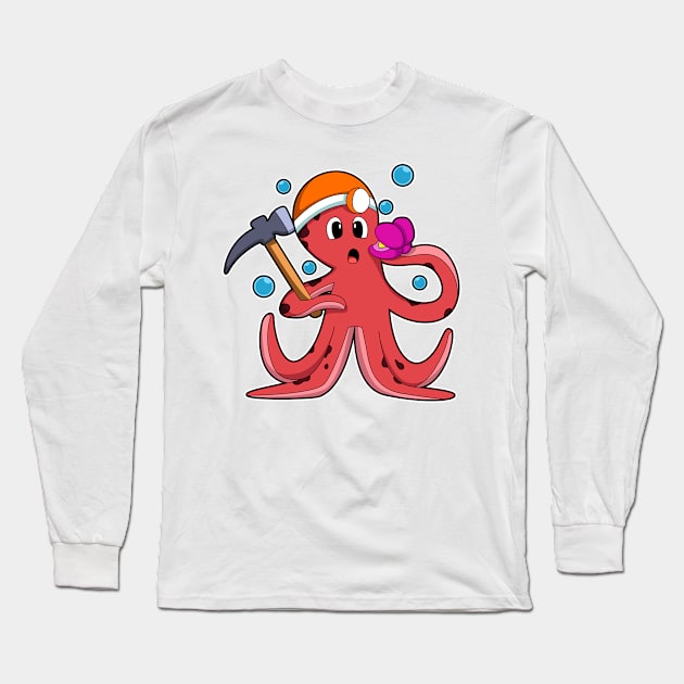 Octopus at Mining with Hammer Long Sleeve T-Shirt by Markus Schnabel